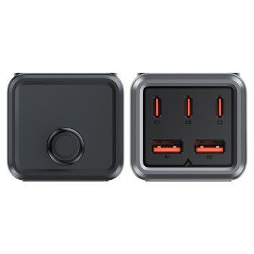Estação de carregamento de recepção Z2 Gan 75W PD 3x USB-C 2x USB-A Preto e Cinza