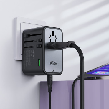 Universal Travel Charger Gan 2x USB-A 3X USB-C JK kištuko JK ES AUS juoda