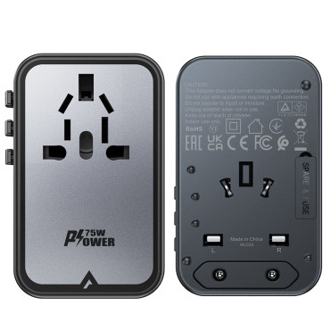 Universal Travel Charger Gan 2x USB-A 3x USB-C UK vtič UK EU Aus Black