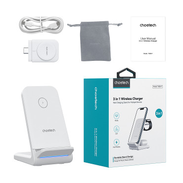 4in1 nakladalna postaja CHOOLECT T608 15W Beli indukcijski polnilnik