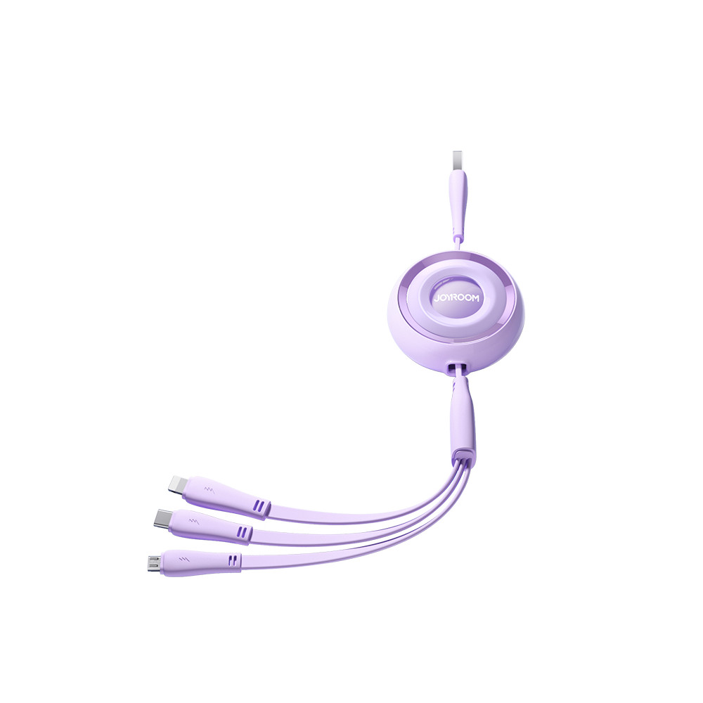 3in1 Värvikas kaabel Värvikas seeria USB-A jaoks USB-C / iPhone Lightning / MicroUSB 1M lilla