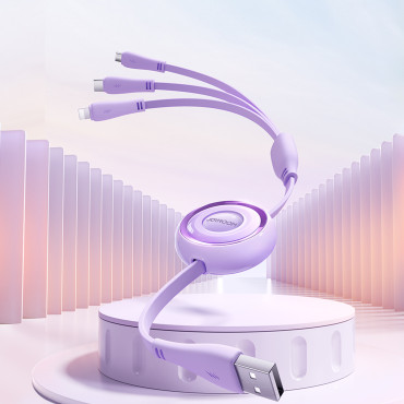 3In1 krāsains kabelis krāsains sērija USB-A USB-C / iPhone zibens / microusb 1m violeta