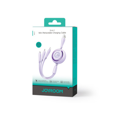 3in1 pisana kabelska pisana serija USB-A za USB-C / iPhone strele / microusb 1m Purple