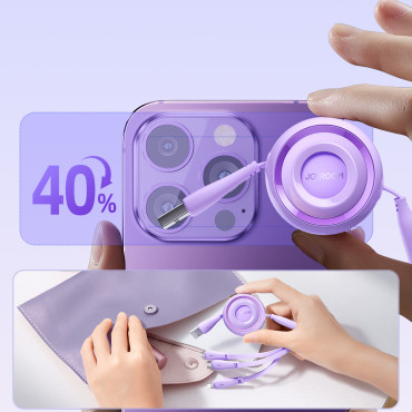 3In1 krāsains kabelis krāsains sērija USB-A USB-C / iPhone zibens / microusb 1m violeta
