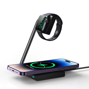 2in1 indukcijski polnilnik za uro in smarde 15W magsafe qi zložljiva črna