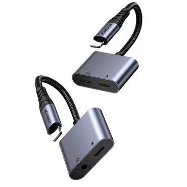2In1 Adapter Adapter för iPhone laddare + Headphones Lightning / Mini Jack 3.5mm svart