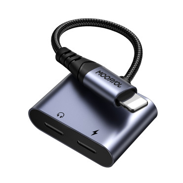 2In1 Adapter Adapter för iPhone laddare + Hörlurar Lightning / 2X Lightning Black