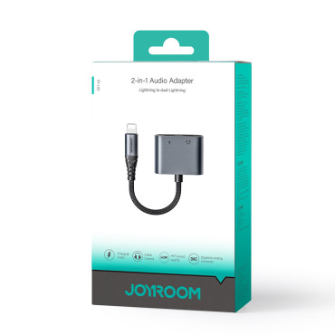 2In1 Adapter Adapter för iPhone laddare + Hörlurar Lightning / 2X Lightning Black