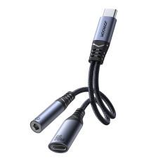 2in1 adapter nakladalec + USB-C slušalke za USB-C / Mini Jack 3.5mm Črna