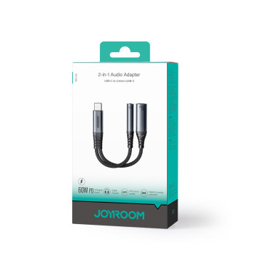 Carregador de adaptador de adaptador 2in1 + fones de ouvido USB-C para USB-C / mini Jack 3.5mm Preto