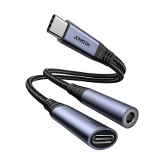 2in1 adapter nakladalec + USB-C slušalke za USB-C / Mini Jack 3.5mm Črna