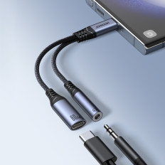 2in1 adapter nakladalec + USB-C slušalke za USB-C / Mini Jack 3.5mm Črna