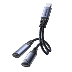 2in1-sovittimen sovittimen laturi + USB-C-kuulokkeet jopa 2x USB-C-musta