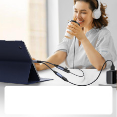 2V1 Adaptér Adaptér nabíjačka + Slúchadlá USB-C do 2x USB-C čierne