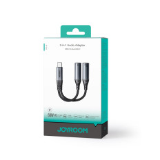 2V1 Adaptér Adaptér nabíjačka + Slúchadlá USB-C do 2x USB-C čierne