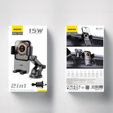 Κάτοχος αυτοκινήτου F19 Σφίξτε στο τηλέφωνο με φορτωτή επαγωγής 15W