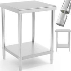 Table de travail en acier inoxydable avec étagère de 60 x 60 cm