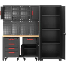 A set of workshop furniture wardrobe 2 cabinets on wheels perforated wall