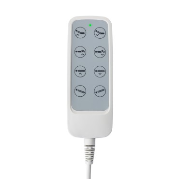 Kate elektrische podologiestoel, 4 actuators, grijs — detail bedieningselementen