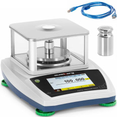 Analytisk laboratoriebalans med ett glasskydd med en pekskärm LCD 300 g / 0,001 g
