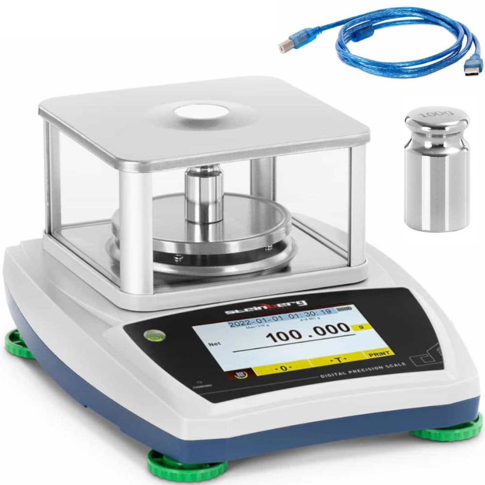 Analytisk laboratoriebalans med ett glasskydd med en pekskärm LCD 300 g / 0,001 g