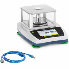 Analytisk laboratoriebalans med ett glasskydd med en pekskärm LCD 300 g / 0,001 g