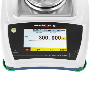 Analytisk laboratoriebalans med ett glasskydd med en pekskärm LCD 300 g / 0,001 g