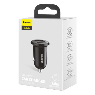 Car Charger Grain Pro 2x USB 4.8A črna