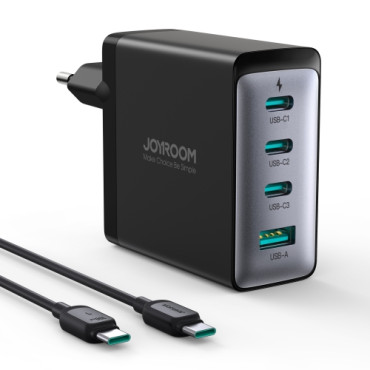 Φορτιστής δικτύου GAN με USB-C 3X USB-C USB-A 100W μαύρο καλώδιο