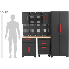 A set of workshop cabinets cabinet on wheels perforated wall