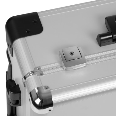 VALISE COSMÉTIQUE PORTABLE AVEC SUPPORT T-27 ARGENT — gros plan étiquette
