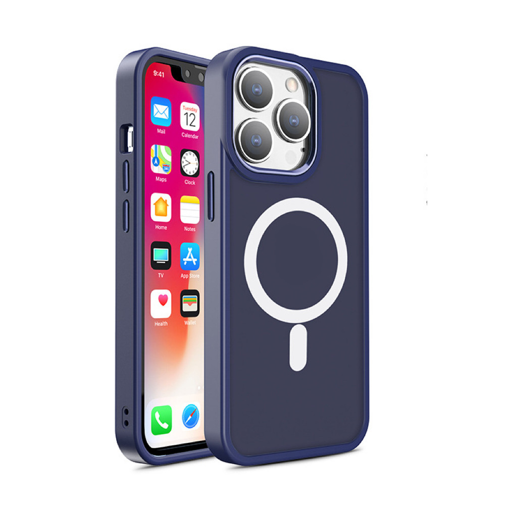 Magnetisch zakje met Magsafe voor iPhone 15 holes voor marine blauwe leiband