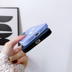 Magnetisch zakje met Magsafe voor iPhone 15 holes voor marine blauwe leiband