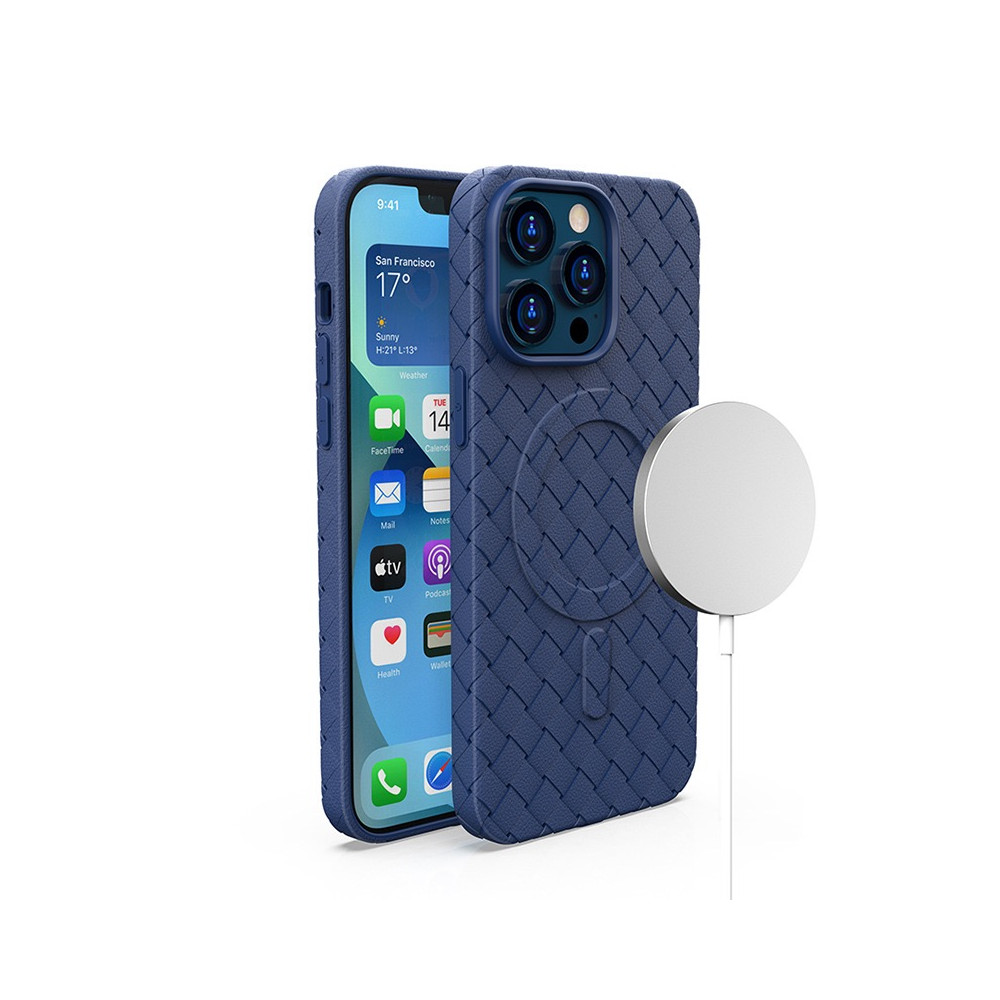 Case Cover Solderen voor iPhone 13 Pro Max met Magsafe Geweven Case Navy