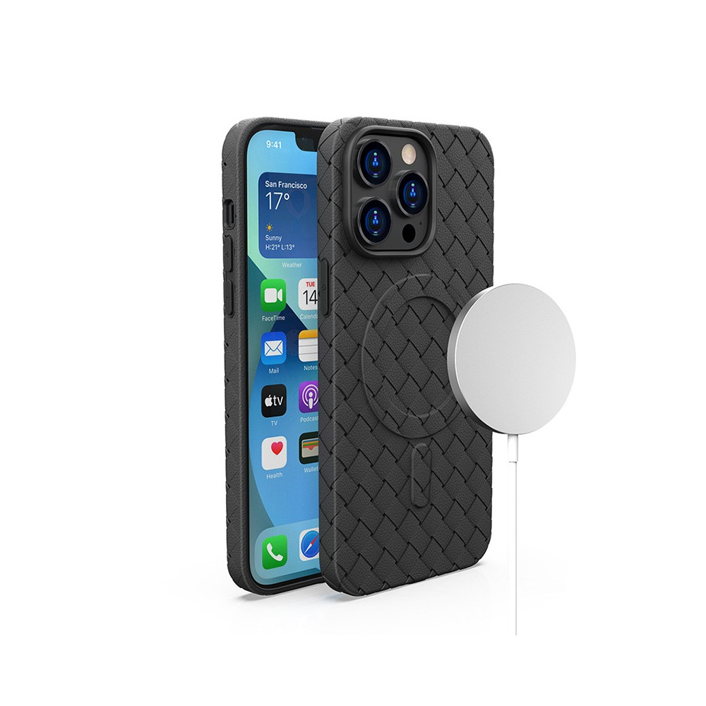 Slučaj Pletes za iPhone 15 s magsafe tkani slučaj crno