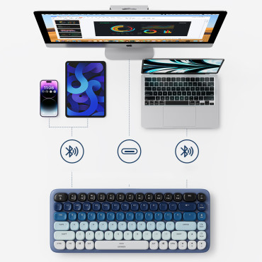 Teclado sem fio com luz de fundo KU101 Bluetooth USB-C Azul