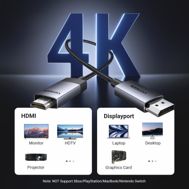 Cabo DisplayPort de cabo - HDMI 4K 60Hz em 2m de vidro