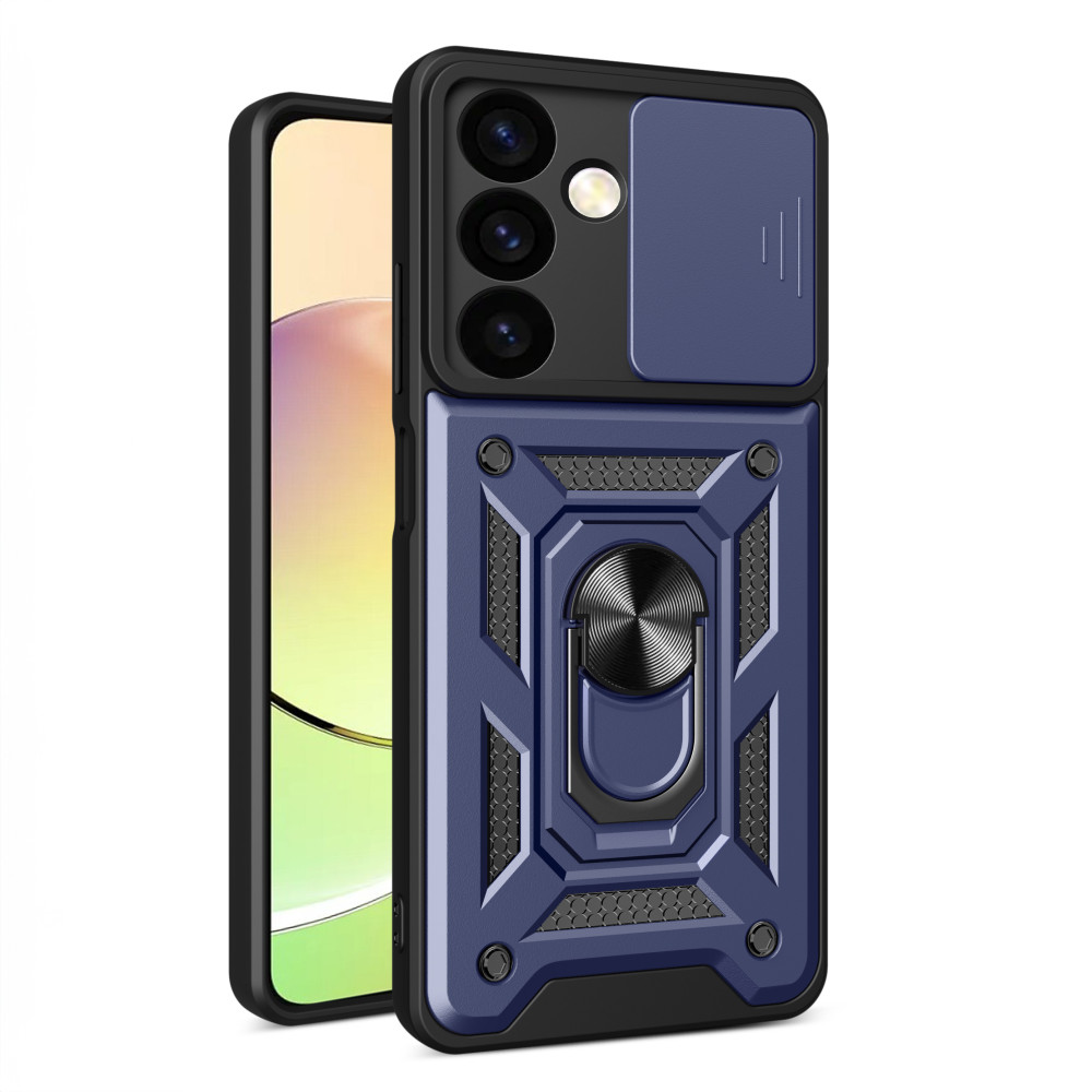 Cas avec bouclier de caméra pour Samsung Galaxy S24 + Armure hybride Camshield Blue