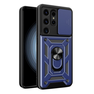 Sak med kameraskjermen for Samsung Galaxy S24 Ultra Hybrid Armor Camsshield Blue