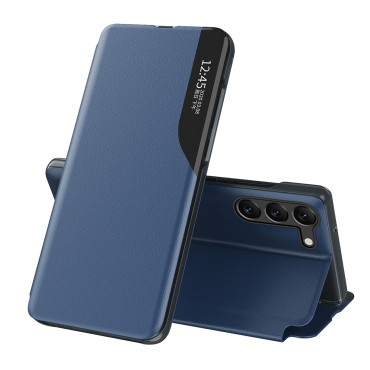 Case-hoes voor Samsung S24 met flap en eco lederen bekijk case blauw