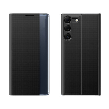 Caso de caso para Samsung S24 con solapa magnética Nueva vista de sueño Caja negra