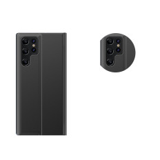 Couverture de cas pour Samsung S24 Ultra avec rabat magnétique Nouveau étui de nuit Noir
