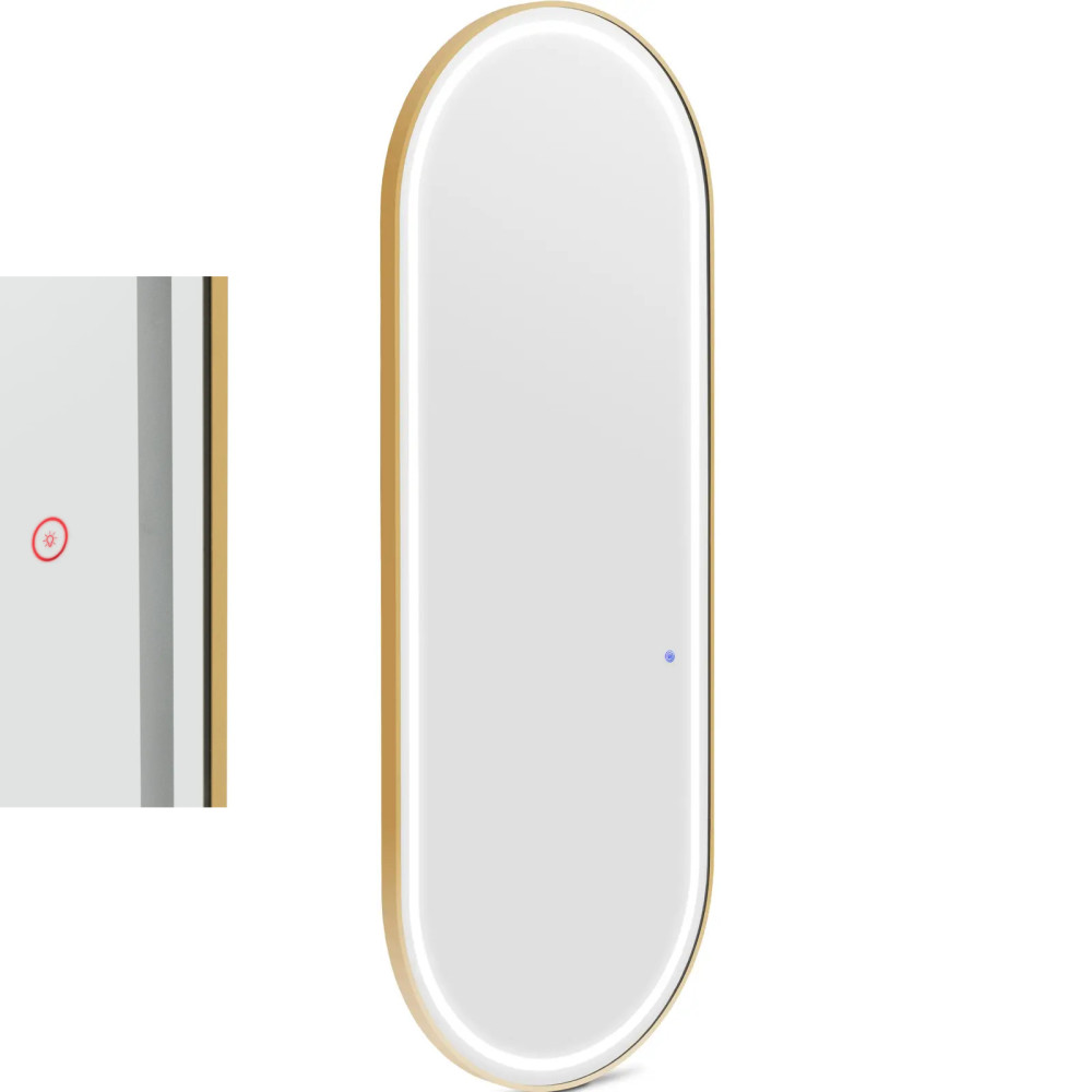 Mirador de la consola de peluquería de la consola con iluminación LED oval 180 x 70 cm - dorado