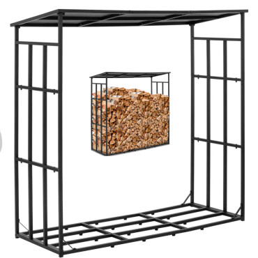 Suporte para lenha ao ar livre coberto de 190 x 76 x 186 cm