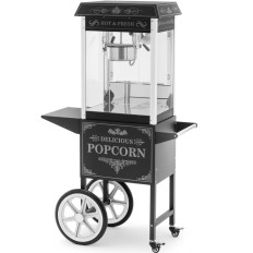 Profesionální popcorn stroj na vozíku s retro osvětlení 88 l 1600 v černém