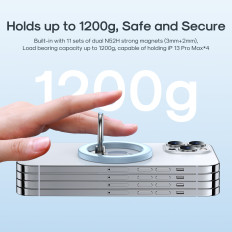 Magnetisk håndtak på telefonen på en blå finger