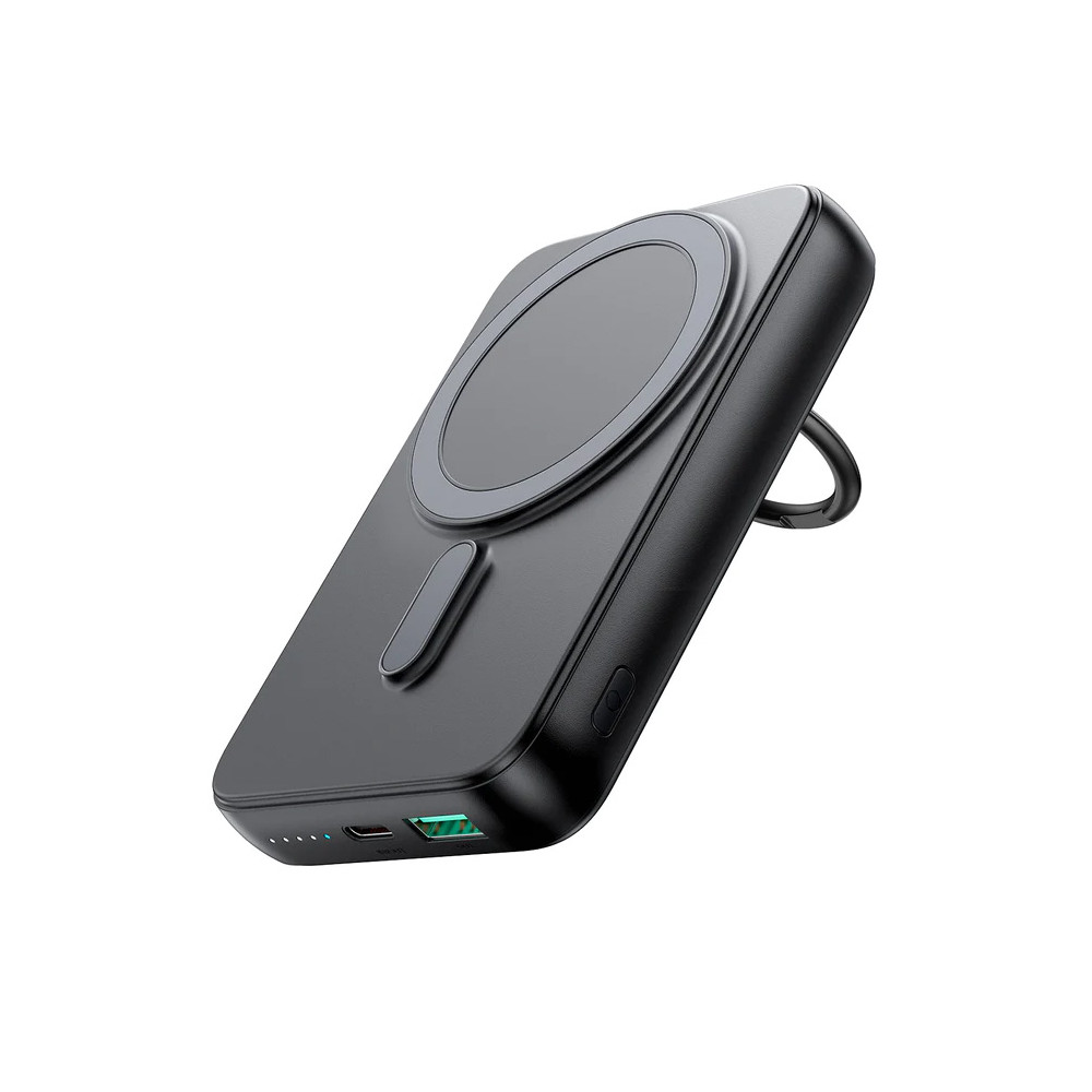 Powerbank sem fio 10000mAh 20w magsafe com suporte + cabo USB-C preto