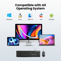 Tastaturet sett 104 og USB svart kablet mus