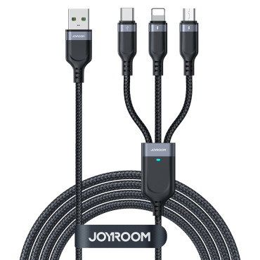 3in1 καλώδιο USB-ένα καλώδιο - iPhone Lightning USB-C microug multi-χρήση 1.2m μαύρο