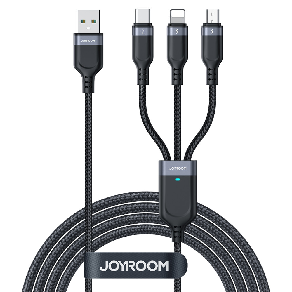 3In1 kabelis USB-a kabelis - iPhone zibens USB-C microusb vairāku lietošana 1.2m Black